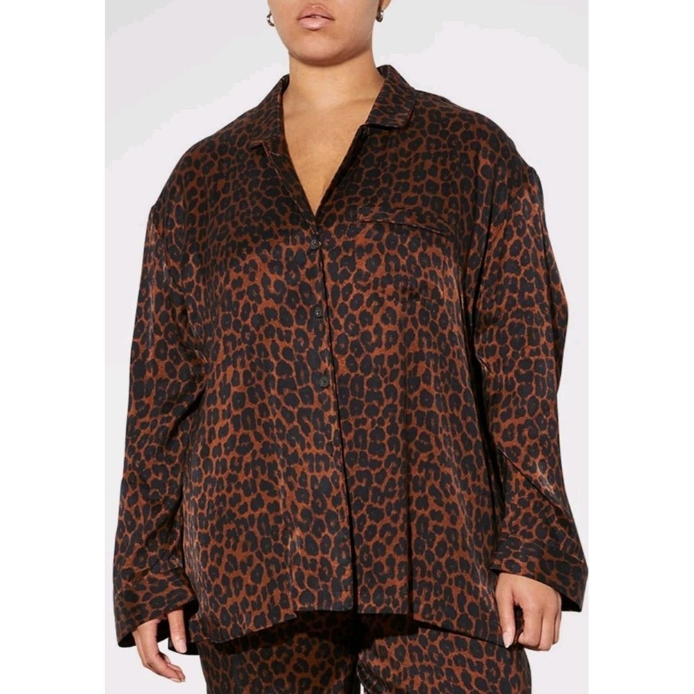 Mara Hoffman Iris Leopard-Print Button Up Pocket Front Shirt NWOT Sz 3X